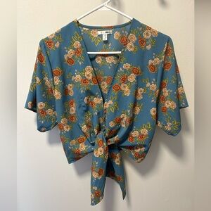 Amuse Society Front-tie Floral Blouse